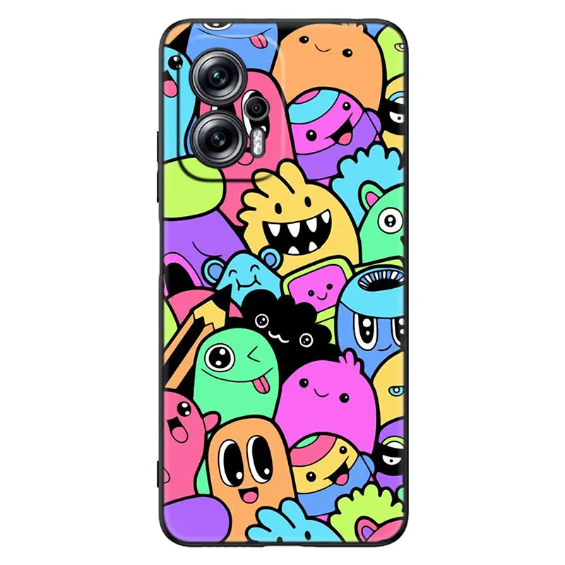 Cute Cartoon Monsters Assemble Black Phone Case For Xiaomi Mi POCO X4 X3 NFC X2 F4 F3 GT 5G C3 C31 C40 F1 M5 M5S M4 M3 M2 F2 Pro