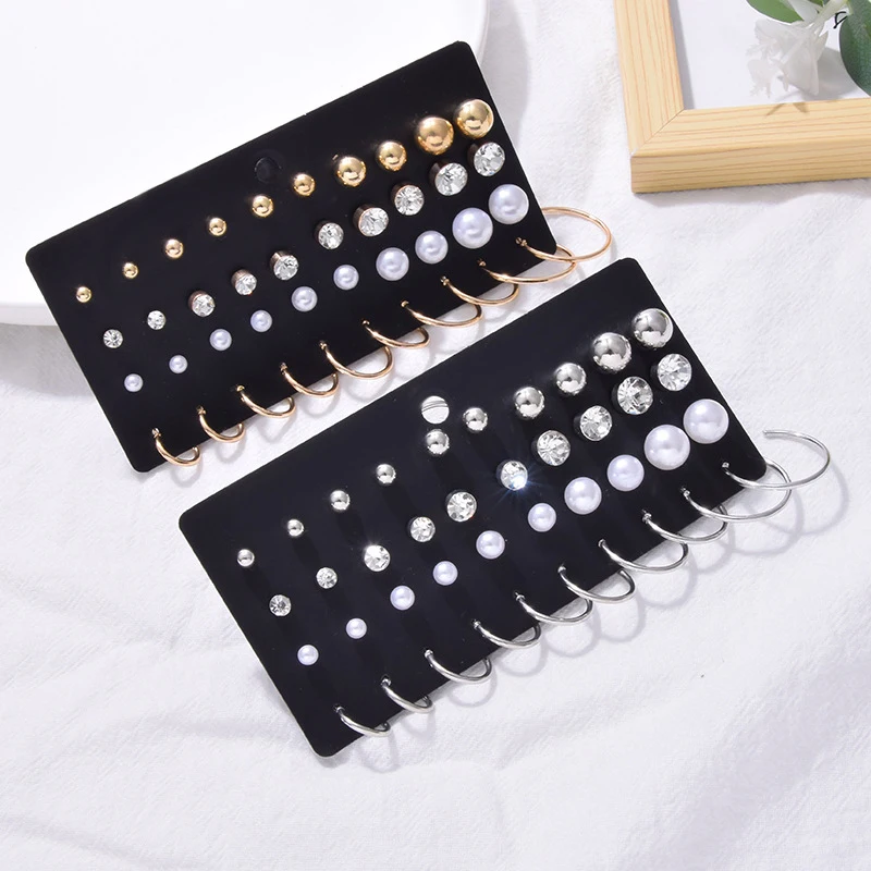 20 Pairs Women\'s Earrings Set Pearl Earrings For Women Bohemian Fashion Jewelry Geometric Crystal Stud Earrings