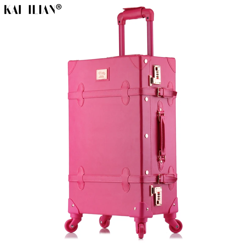 

20/24/26 inch rolling luggage set Women suitcase on wheels PU leather pink fashion Retro trolley cabin suitcase with wheel girls