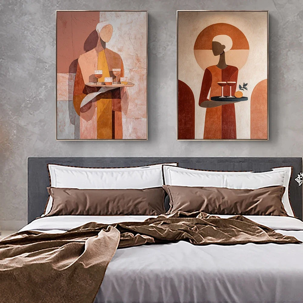 Abstract Faceless Figure Canvas Wall Art Mid Century Boho Terracotta Canvas Painting Minimalist Neutral Poster Print Home Dec