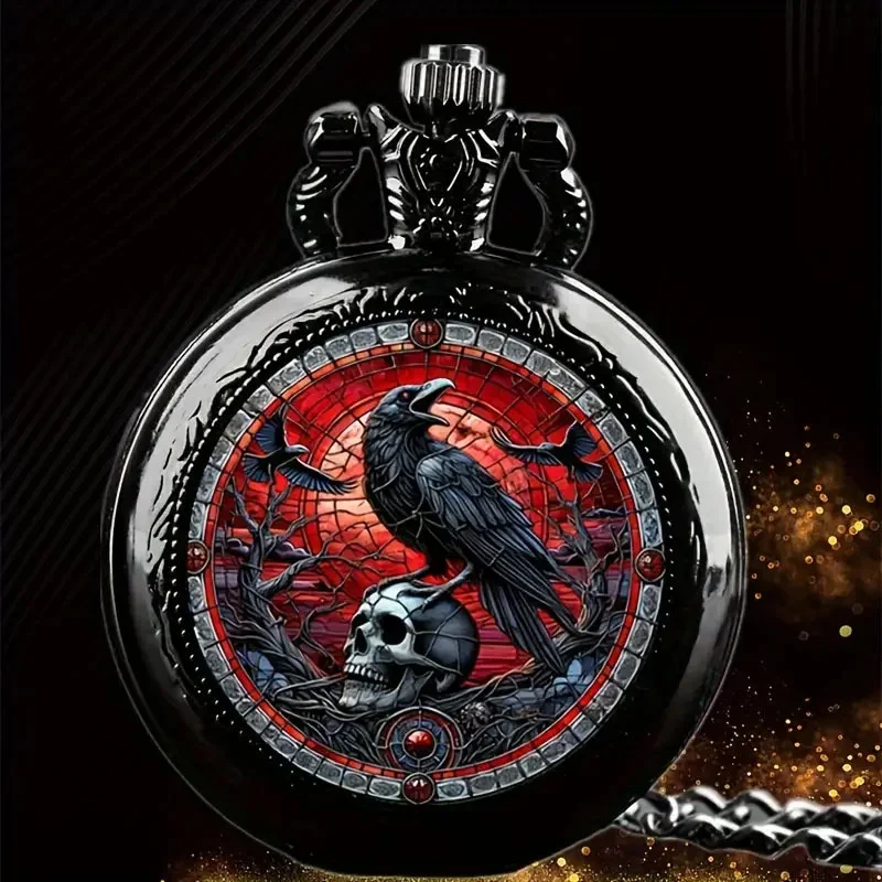 Colorful Pattern Medium Pocket Watch Retro Flip Decoration Necklace Watch Personalized Trend Male and Female Student Quartz