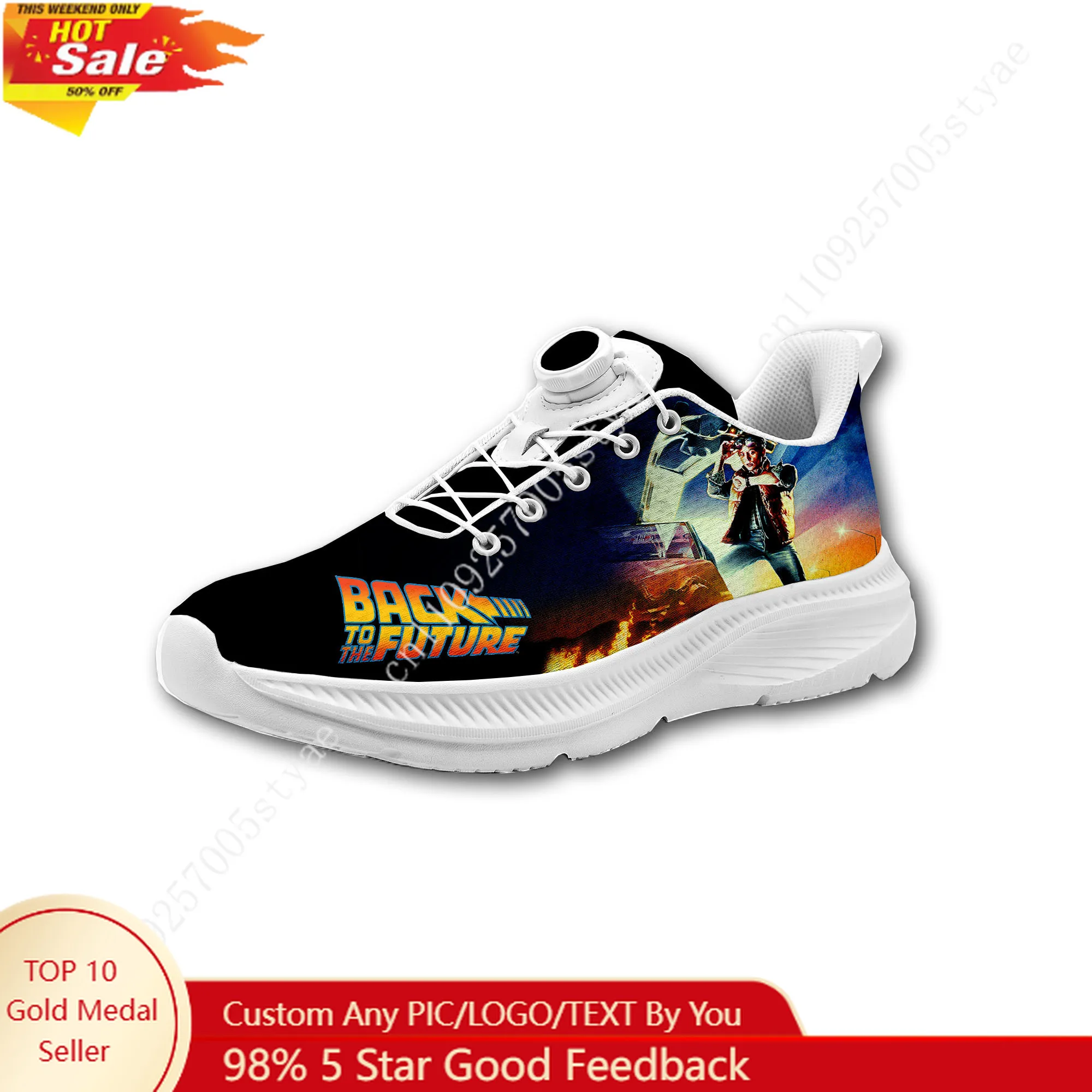 B-Back To The-Future Custom Walking Travel Hiking Shoes Men Woman Rotating Button Without Laces  Shoe Design Sneakers Unisex view 2