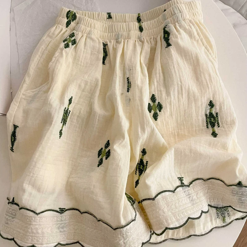 Guofeng Double-layer Gauze Pajamas Women's Short-sleeved Shorts Set New Chinese Cotton Yarn Loungewear Women's New Summer Models