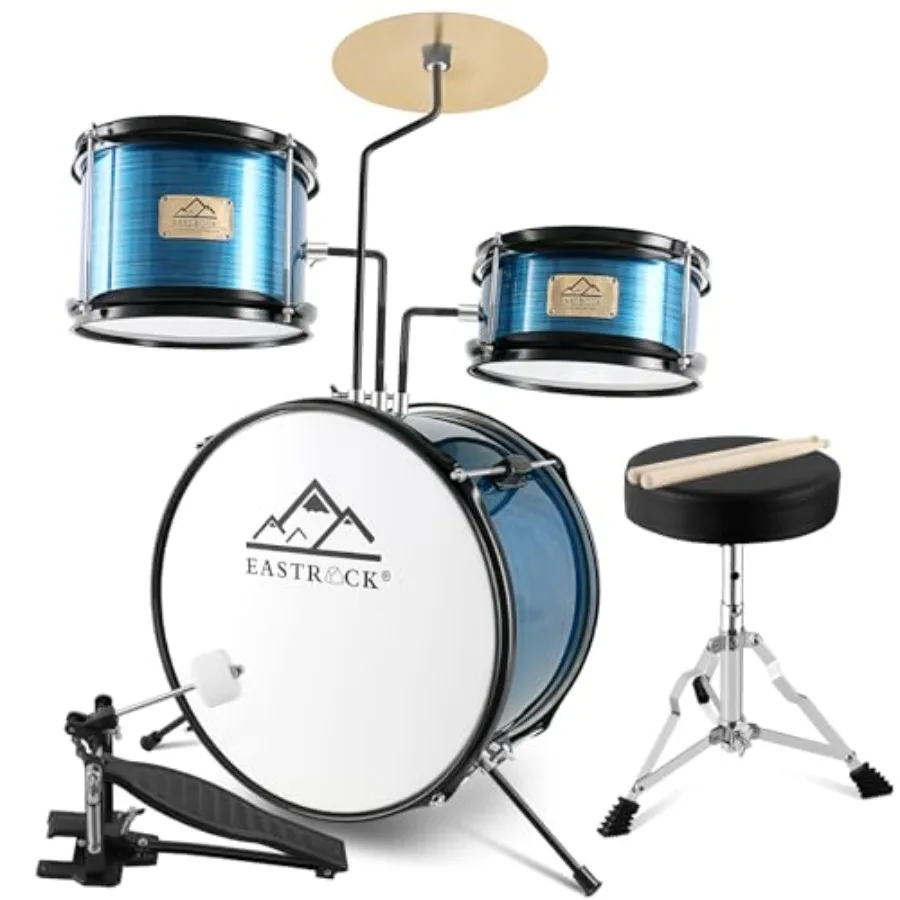 

EASTROCK 3-Piece Drum Set 14'' for Beginner Drummers Ages 5-7 with Adjustable Throne Cymbal Pedal Drumsticks Blue
