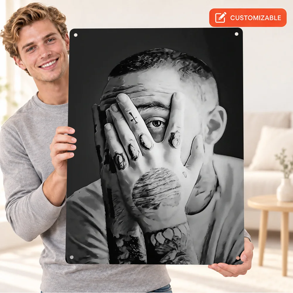 Mac Miller Monochrome Portrait Rapper Aluminum Poster Personalized Metal Sign Contrast Musical Wall Art For Home Studio Decor