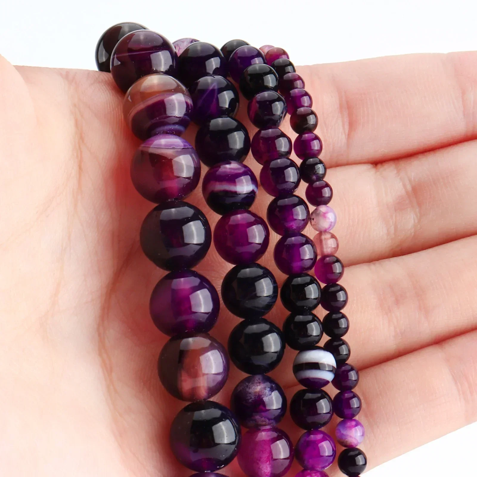 4/6/8/10/12MM Natural Purple Stripe Agate Round Loose Stone Beads For Jewelry Making DIY Bracelets Necklace Supplies Wholesale