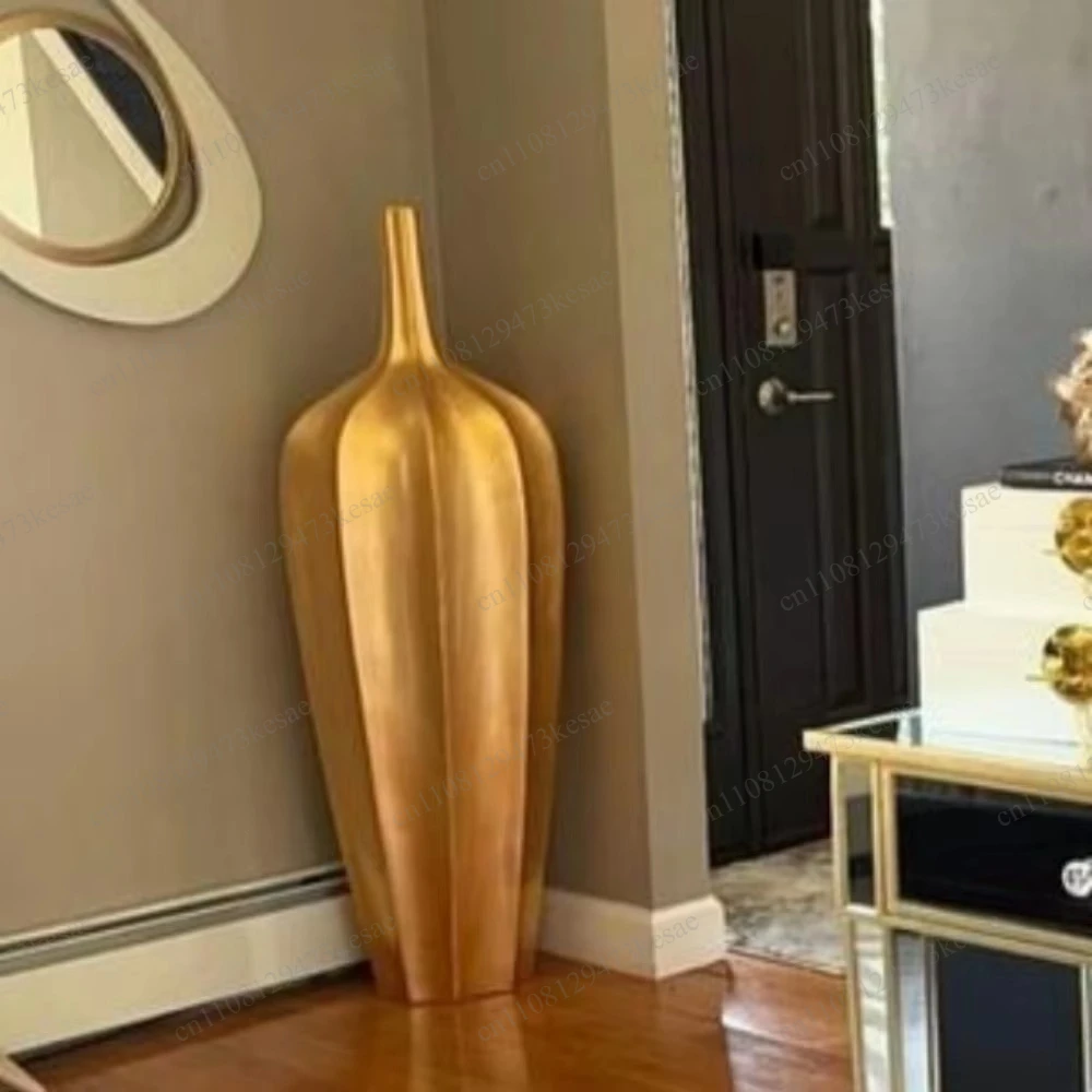 Luxury Gold Fiberglass Flower Vase Large Planter Wedding Centerpiece Tall Floor Standing Home Hotel Interior Decoration Pot