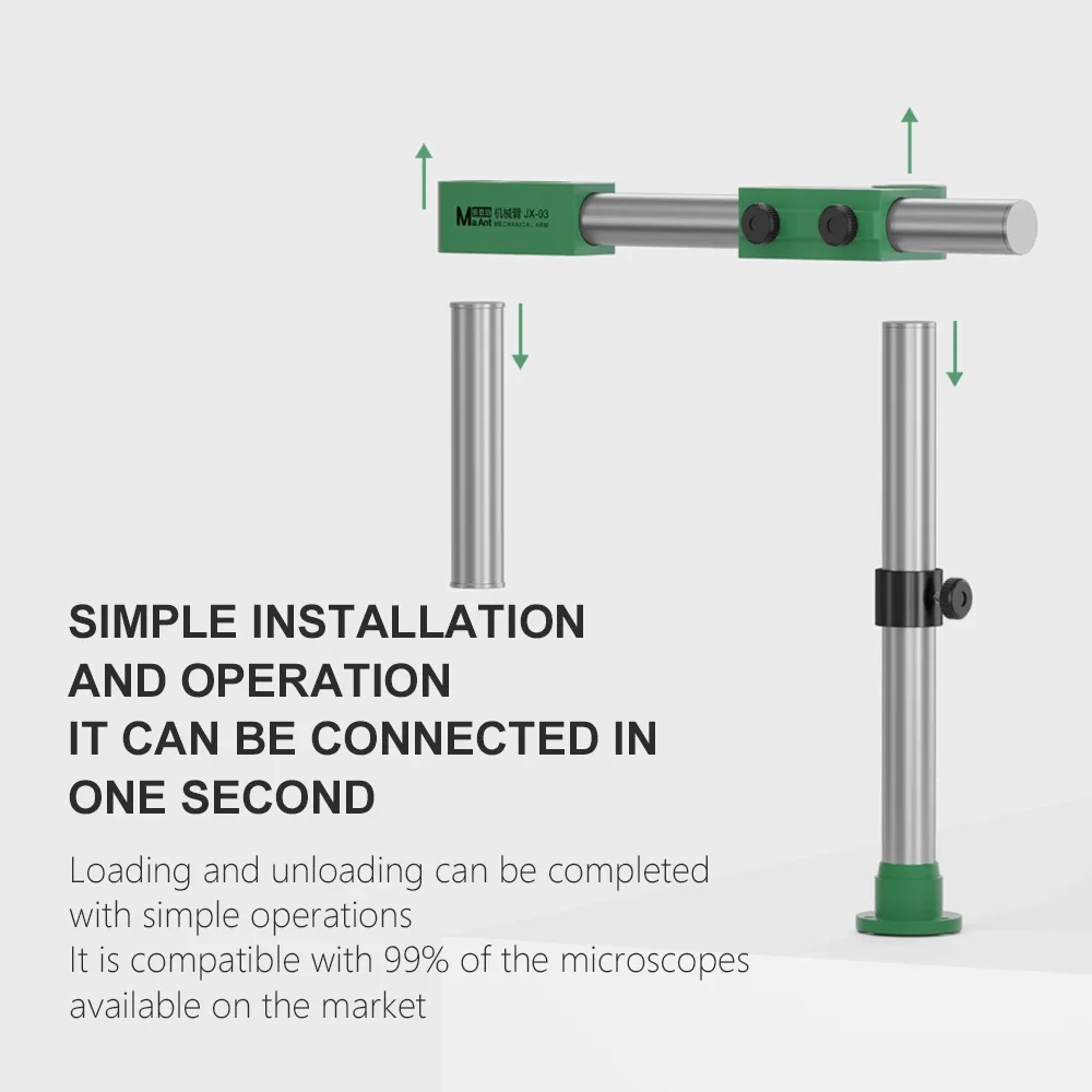 MaAnt JX-03 Microscopio Brazo oscilante mecánico Ajuste multiángulo ajustable 360 °   Brazo robótico oscilante de metal giratorio