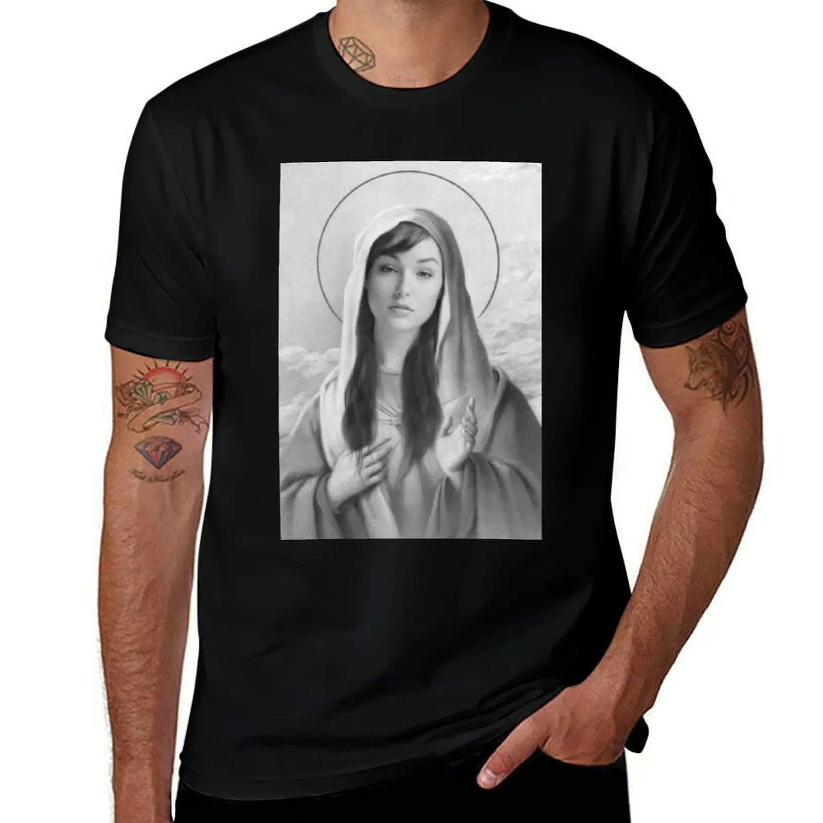 

Virgin Mary Sasha Grey Black and White T-Shirt plus size clothes funny shirt cotton Personalized t-shirt men clothings