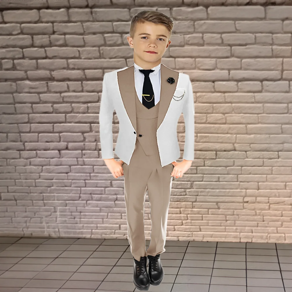 2024 New Boys Suit Wedding Tuxedo 3-piece Set Formal Blazer Pants Vest 2-16 Years Old Kids Outfit