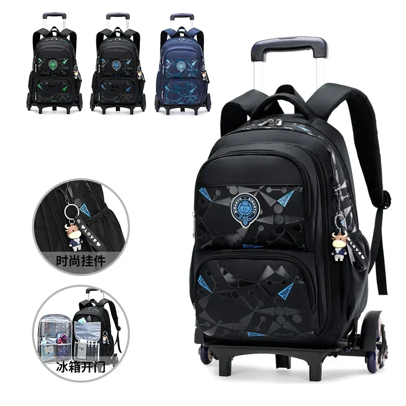 

School Book Bags for Boys on Wheels Student School Backpack Can Climb Stairs Casual Suitcase 6-13 Years Children Travel Backpack