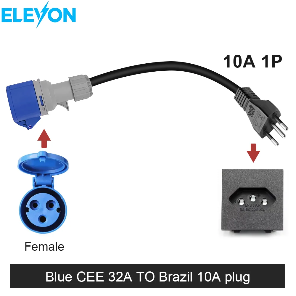 ELEVON Electric Vehicle Charger Blue CEE 32A To Brazilian Plug 10A Adapter 32A 1Phase Female TO 10A Plug Connector