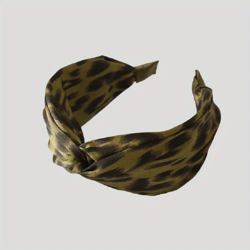 

Satin Leopard Headband Wide Non-Slip Hair Hoop for Women Cross Knot Design Yoga Headwrap Skincare Luxury Hair Accessory
