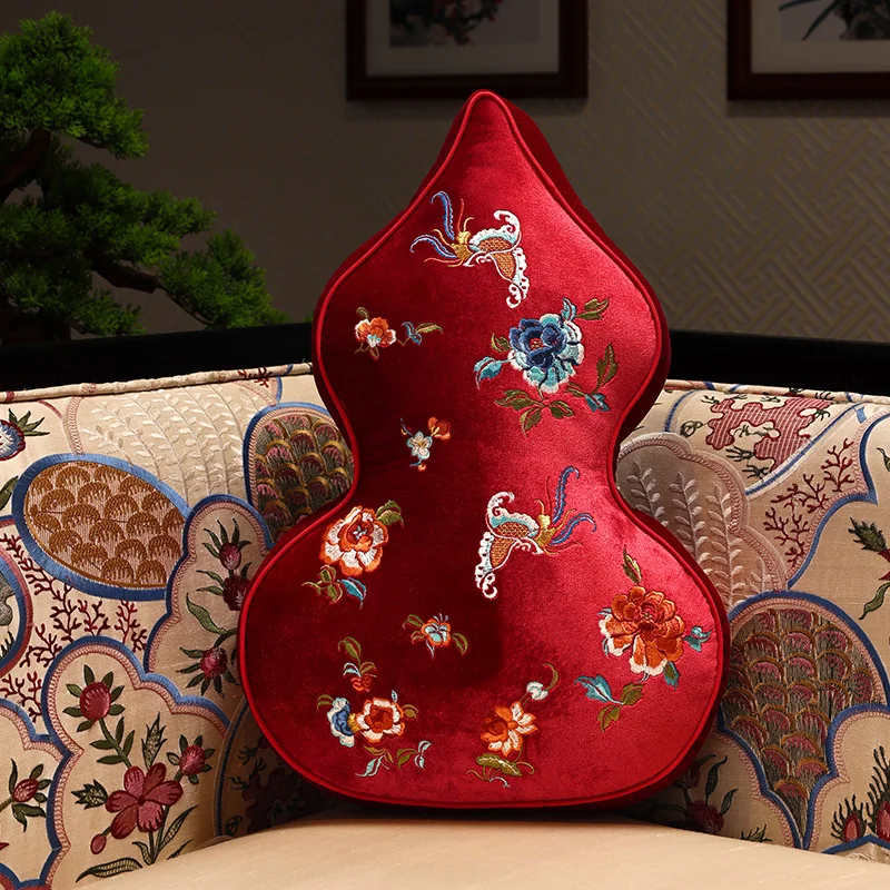 New Chinese special-shaped gourd throw pillow Chinese flannel embroidery living room sofa throw pillow cushion household