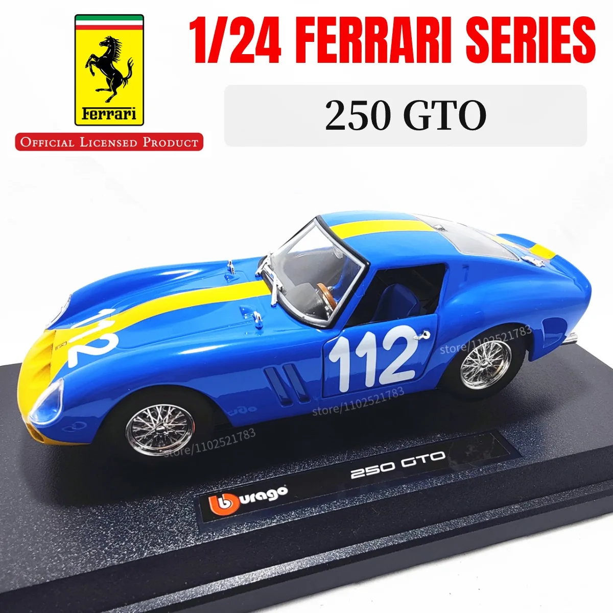 Bburago 1:24 Ferrari 250 GTO Replica Car Model Scale 458 488 F50 Enzo Italia Miniature Toy - Gift for Diecast Car Enthusiasts