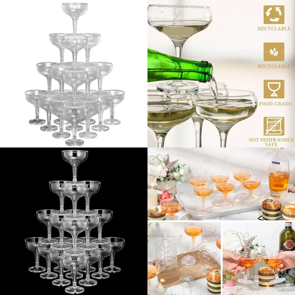 

150 Pack Clear Plastic Champagne Glasses, 5 oz, Disposable Martini Cups, Stackable Stem Cups for Parties