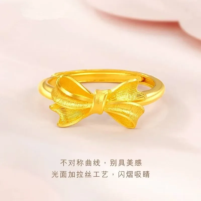 Luxurious 9999 24K genuine gold women's ceremonial floral gold ring, simple and elegant women's exclusive gold jewelry