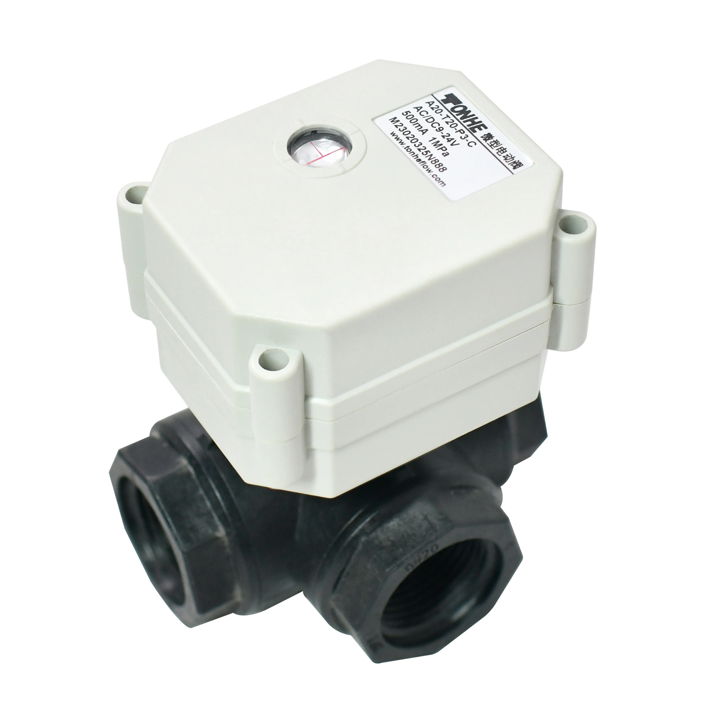 Tonhe 3 Way AC110-230V N20 3/4'' PPO Plastic  Electric Control Motorized Ball Valve