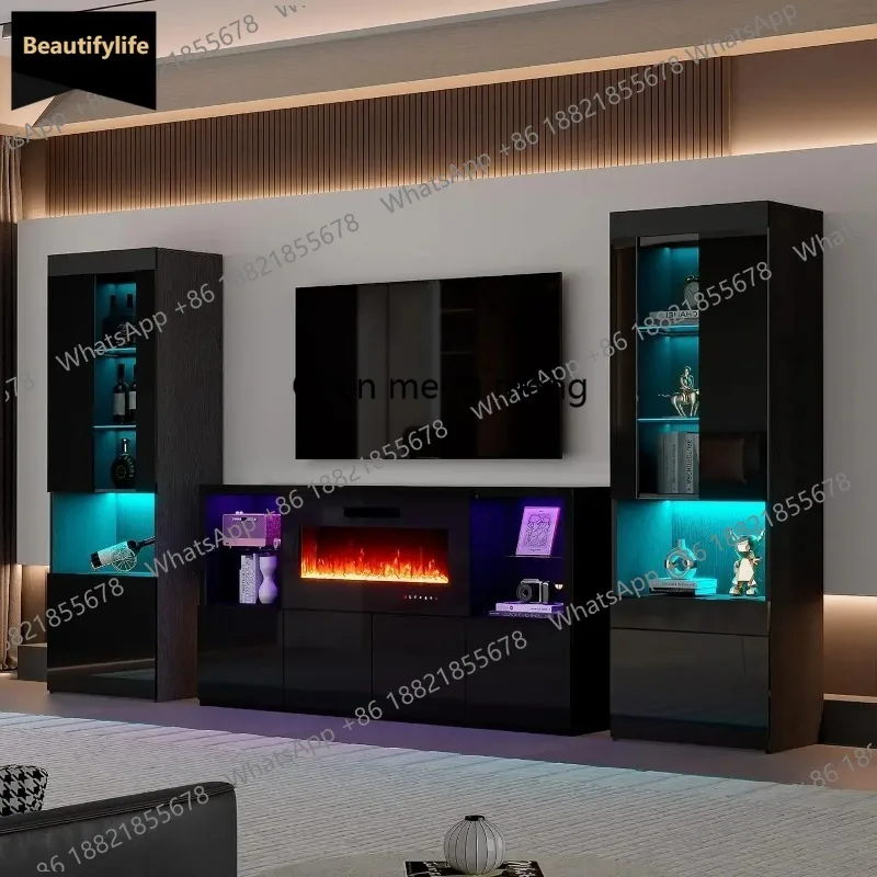 

Мебельный гарнитур zE556 из 3 предметов: современная глянцевая тумба под телевизор с камином + книжный шкаф для гостиной, тумба под телевизор 68 дюймов с камином, книжный шкаф для хранения