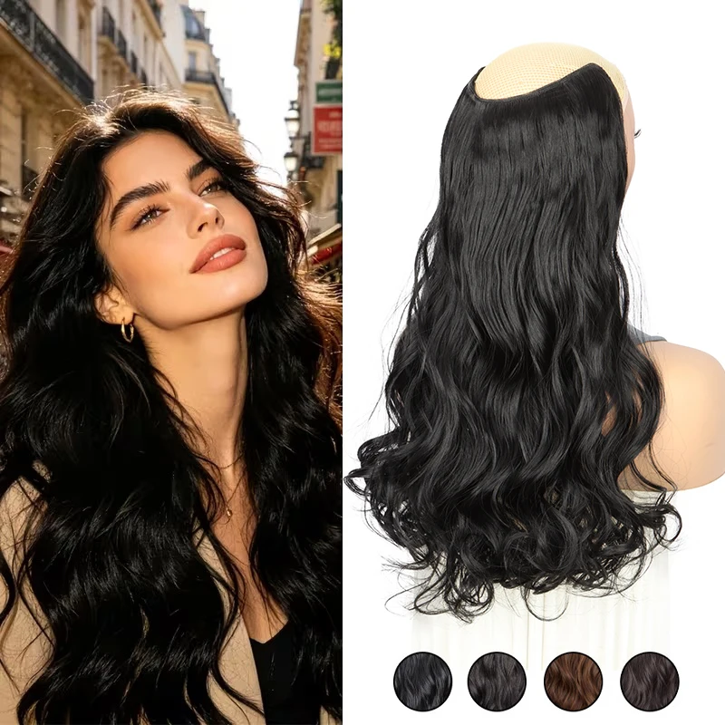 24Inch Synthetic Long Curly Clip on Hair Extension Heat-Resistant Fibers Volume Natural Invisible Hairpiece for Women Daily Use