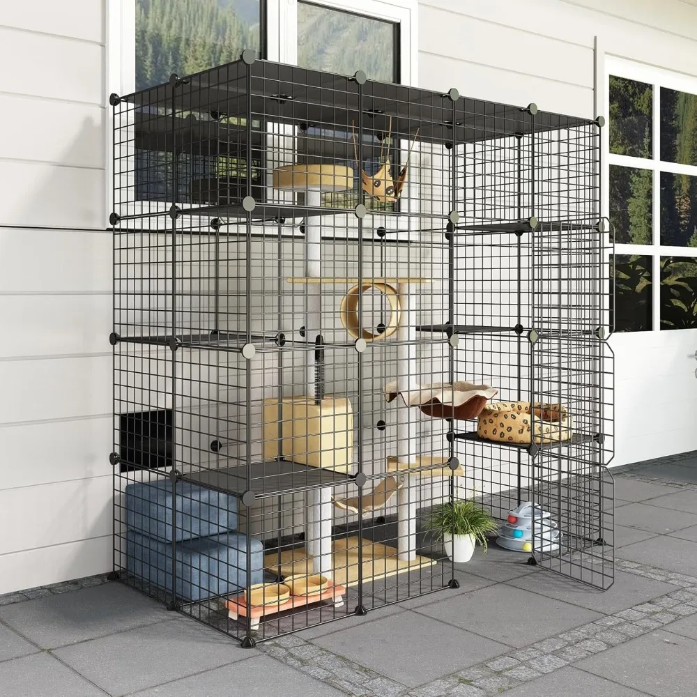 

Outdoor Cat House, Cages Enclosure with Super Large Enter Door, 55.1L x 27.6W x 55.1H Balcony Cat Playpen