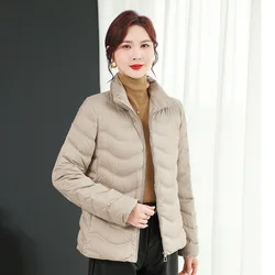 Autumn and Winter New Vertical Collar Thin Down Jacket Women's Short White Duck Down Warm Wave Line Coat Trendy