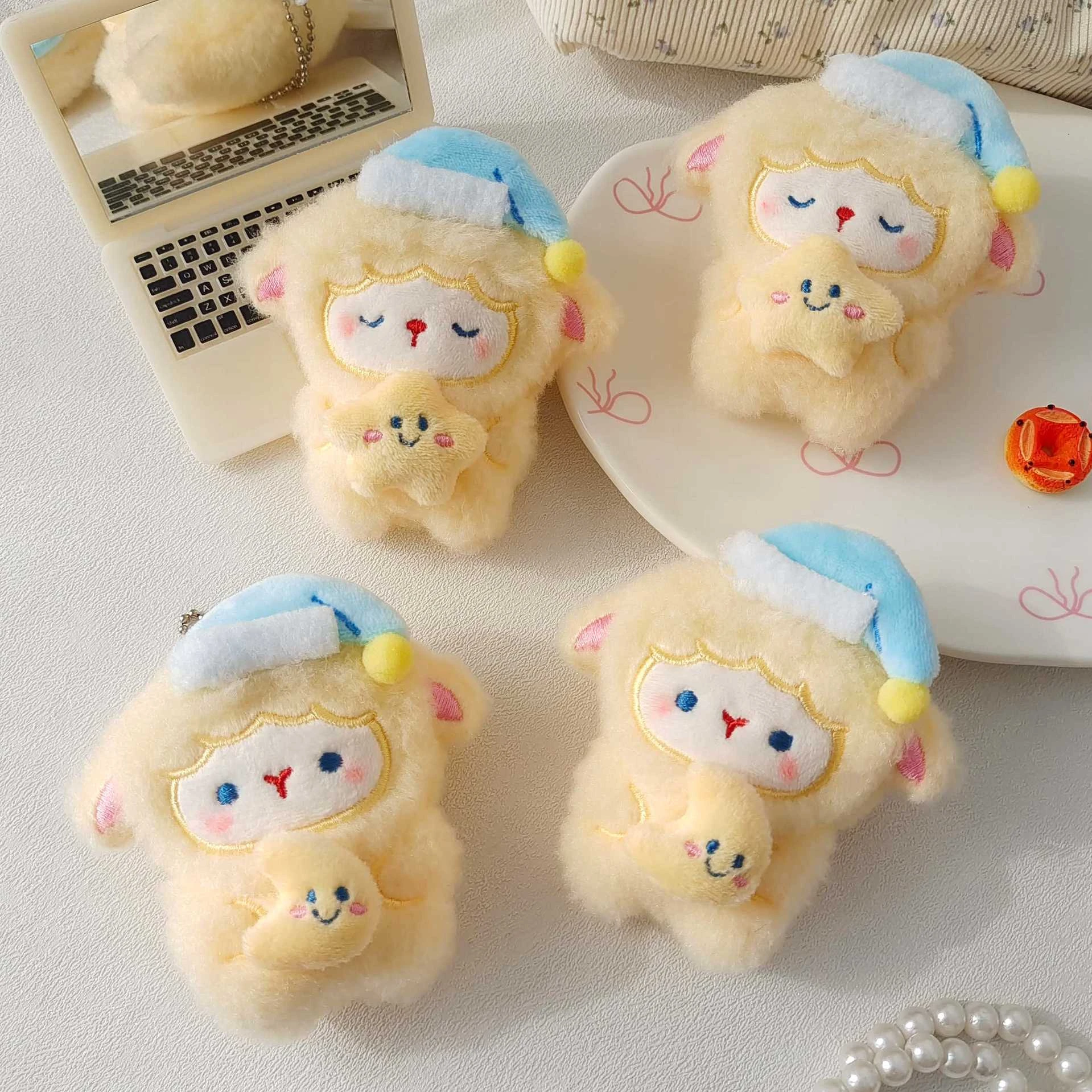 New cartoon star hugging sleeping cap, lamb doll pendant, soft plush doll, versatile bag, hanging decoration, plush toy gift for