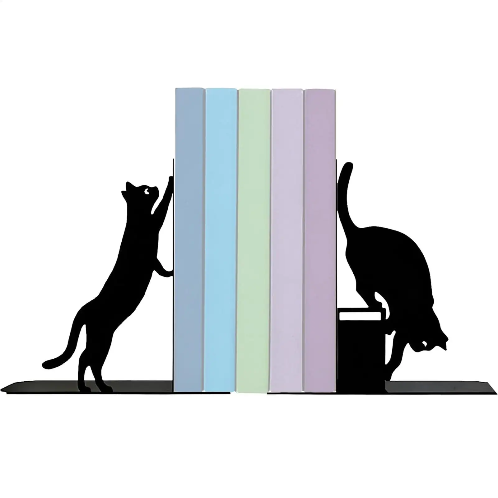 黒猫のブックエンド、金属製の動物モチーフのブックエンド、本棚の飾り、本好きの読書家、図書館員、教師、学生向けの面白いブックエンド。