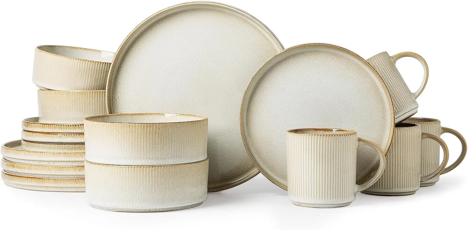 

Ceramic Dinnerware 16 Pieces Dinner Set,Stoneware Plates and Bowls Sets, Highly Chip and Crack Resistant | Dishwasher & M