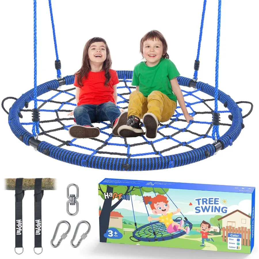 

750 lbs 40 Spider Web Tree Swing Saucer Swing for Adults Outdoor with Swivel Stury PE Ropes 9.8 FT Hanging Straps