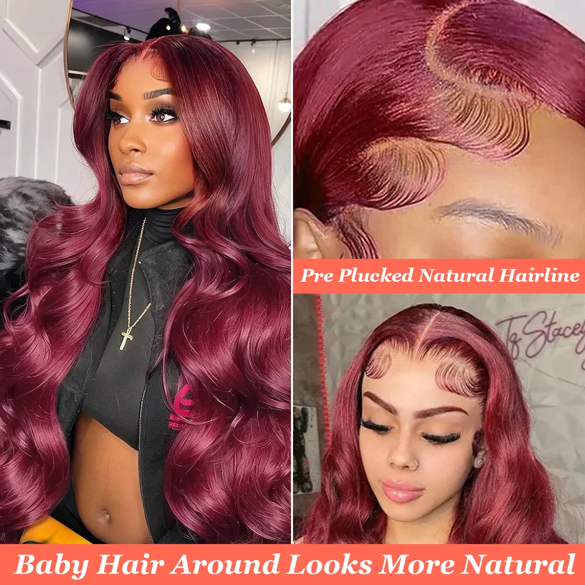 36 дюймов 99J Бордовый 220% Плотность Объемная волна 13x4 13x6 HD Прозрачный парик фронтальной части шнурка Бразильские парики из человеческих волос для женщин