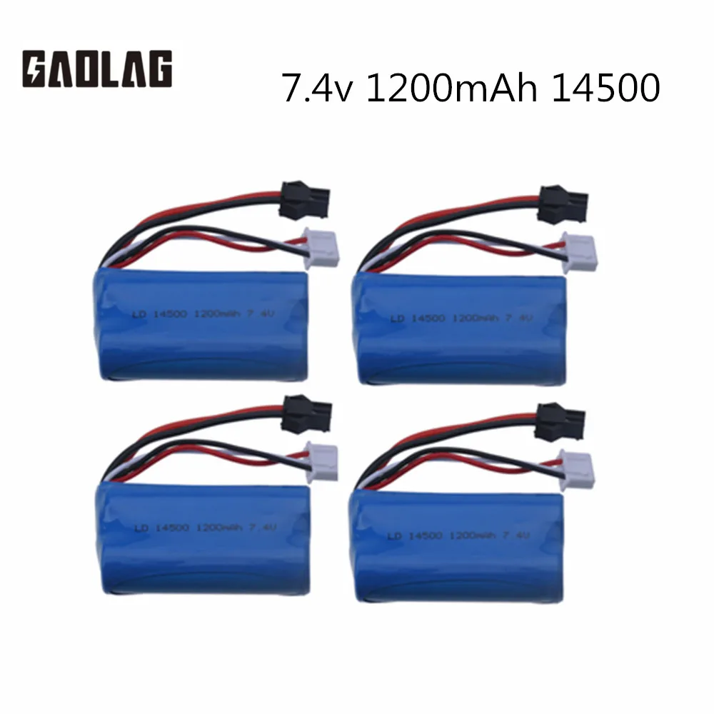 1-5Pcs 7.4V 1200mAh 14500 Li-ion battery SM for Electric Toys water bullet gun toys accessory 7.4V battery for Vehicles RC toy