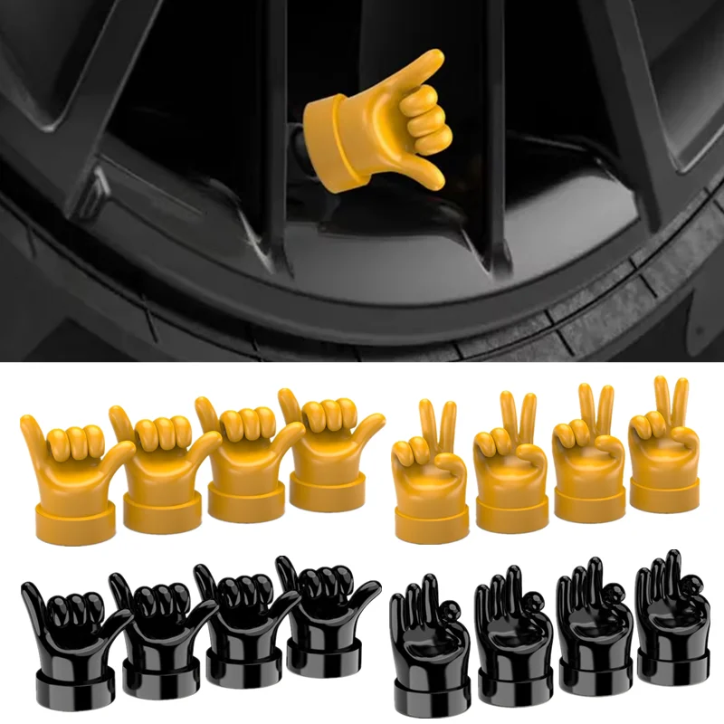

4PCS Rubber Car Tire Valve Cap Fun Finger Gesture Decor Tyre Valve Stem Caps for Cars Motorcycles Trucks SUV Bike Tires