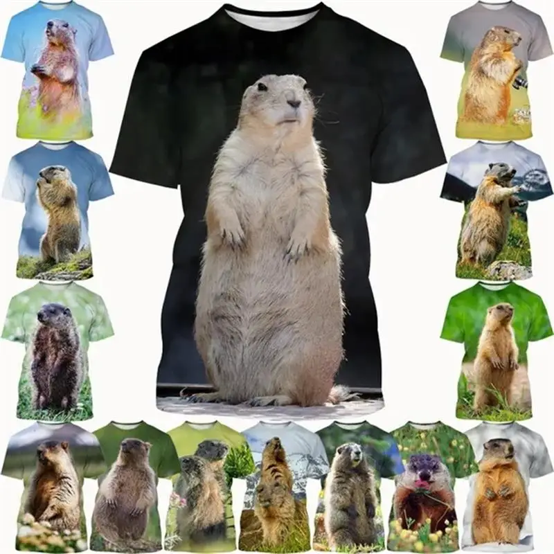 Grassland Groundhog Graphic T hirt for Men Cute 3D Animal Cynomys Print Tee Shirts Womens Clothing Kawaii Kids Short Sleeve Tops