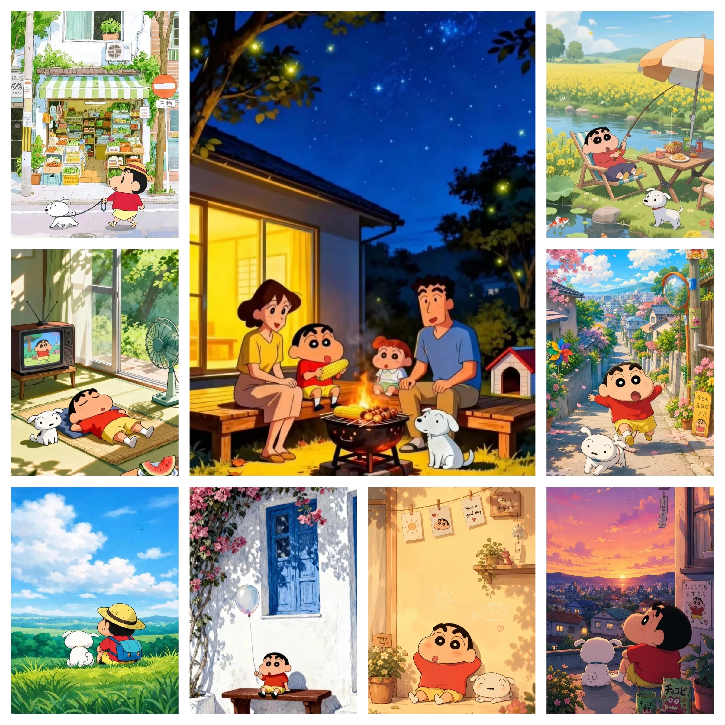 Oil Painting by Number Kit Crayon Shin-chan Scene Anime Canvas Wall Art for Adults DIY Home Decor Gift