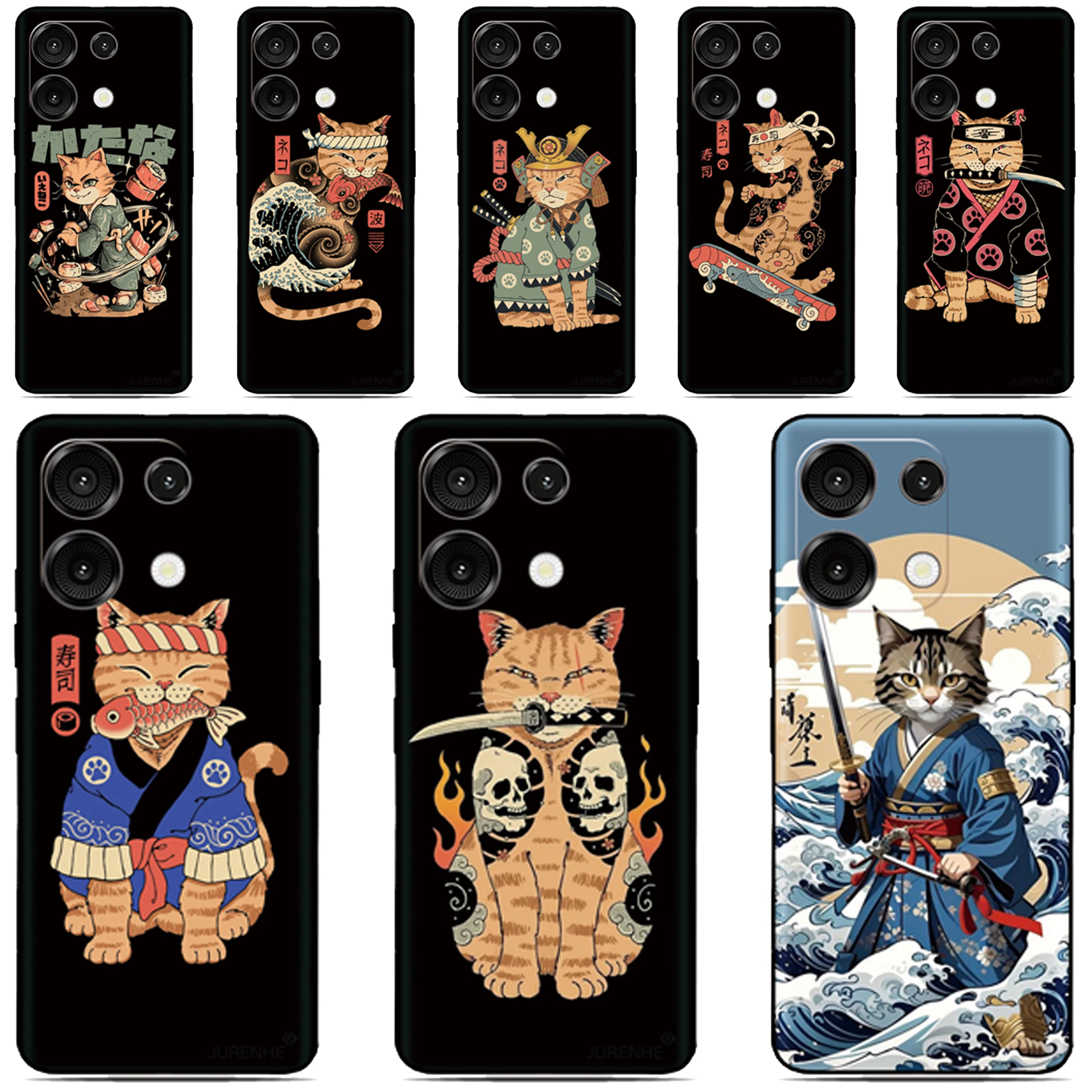 

Samurai Cat Phone Case For Samsung Galaxy F36 M36 F56 M56 F15 A15 A25 A16 A55 A35 A34 A56 A36 5G A26 A06 A07 4G Back Cover