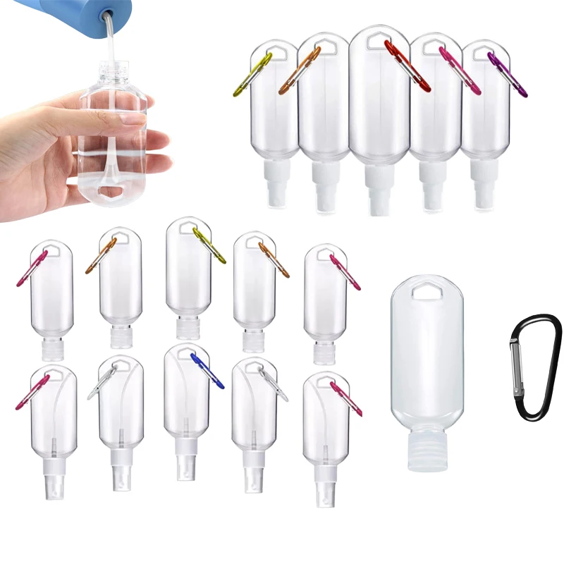 50Pcs 30/50/60ml Plastic Mini Travel Keychain Bottles Portable Leakproof  Flip & Spray Refillable Containers For Hand Sanitizer