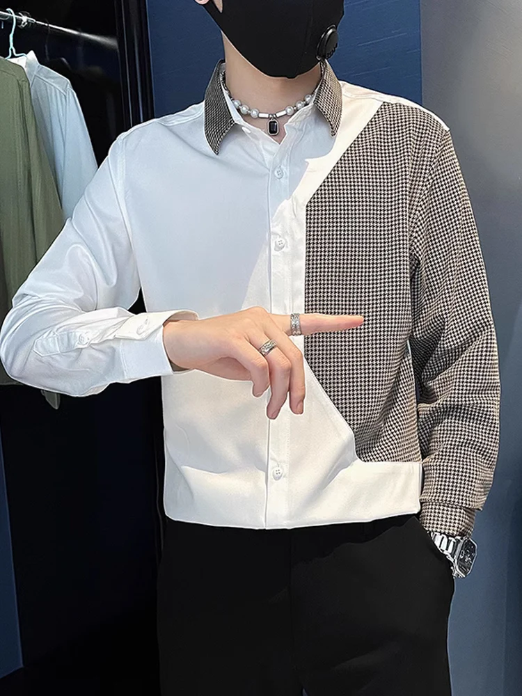 

Tailor-Designed Plaid Long Sve Men's irt Trendy Haome Autumn Design Youthful Polyester Blend Non-Ironed Busin Casual