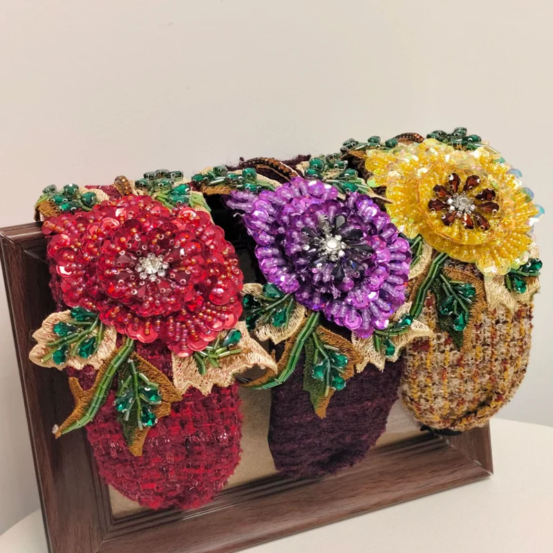 

Повязка для волос ручной работы в национальном стиле, винтажная роскошная повязка на голову с бусинами, широкая повязка-ободок, заколка для волос