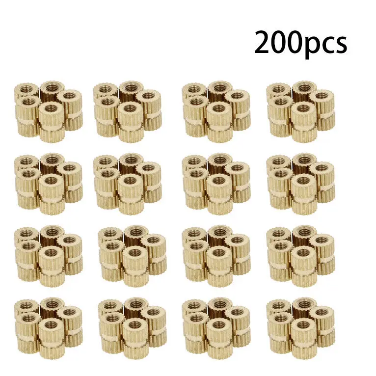 200Pcs M2-M6 Brass Knurled Nuts Threaded Round Insert Embedded Nuts(3.2-8mm OD)