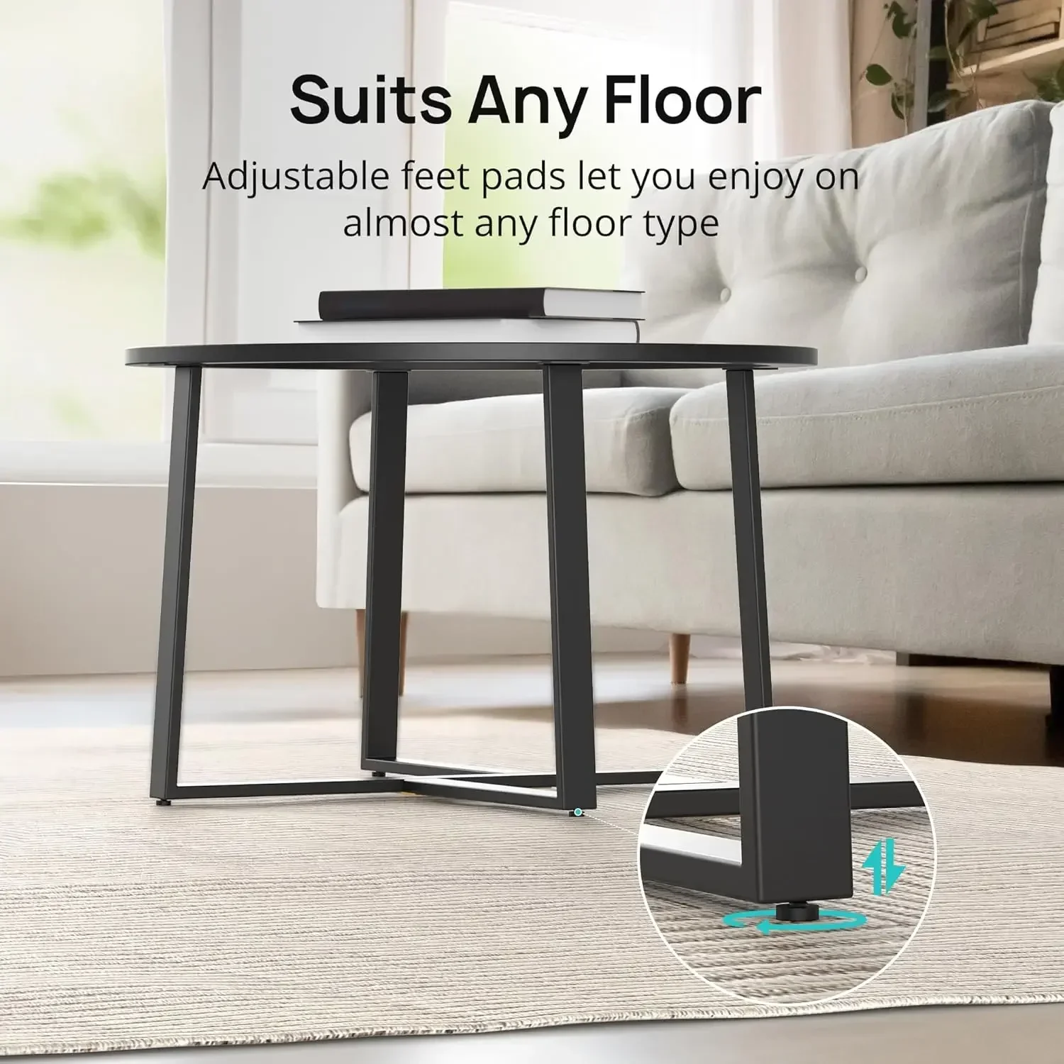 Coffee Table, 27.6" Round Coffee Table with Tempered Glass Surface, Center Table for Living Room, Dining Room, Tea,