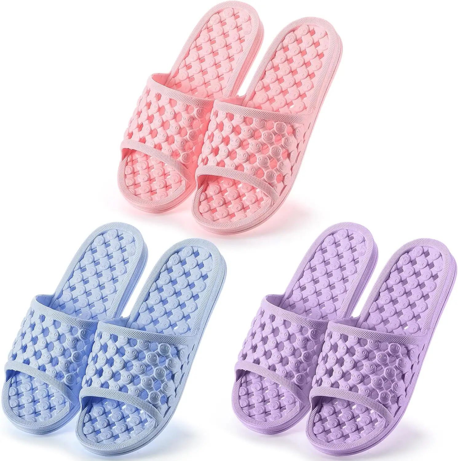 

3 Pairs Shower Shoes for Women Quick Dry Non Slip Shower Slippers with Drain Holes for Indoor Outdoor Living Room