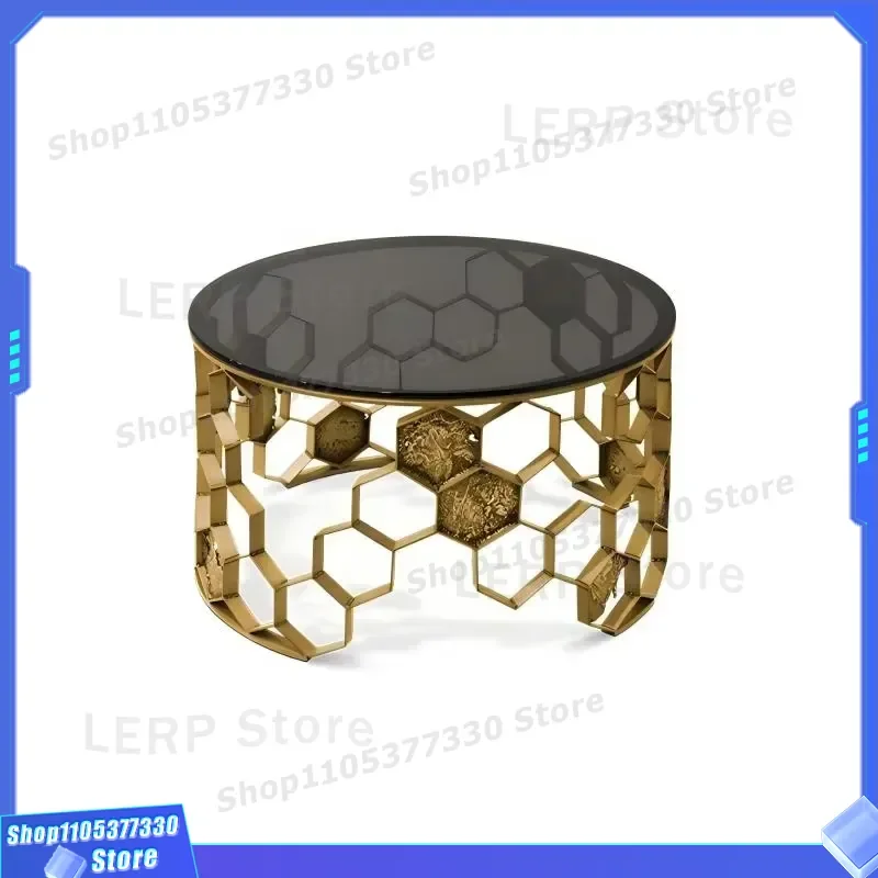 Modern Round Coffee Table Geometric Metal Glass Center Table Luxury Designer Villa Interior Decoration Creative Living Room