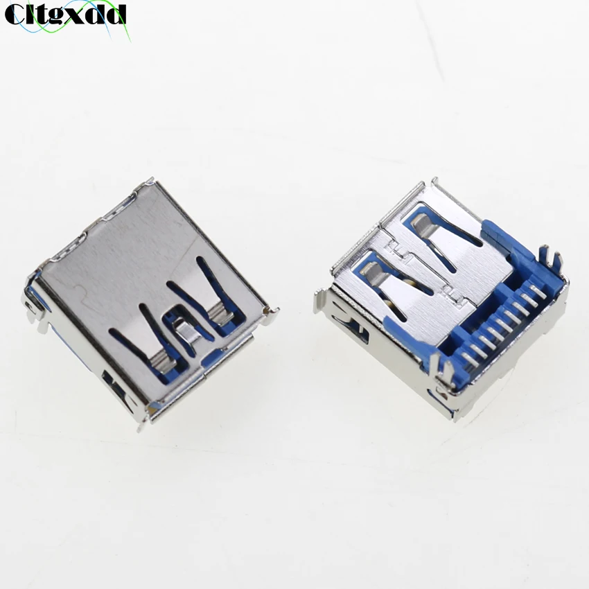 Cltgxdd 2pcs USB 3.0 A Type Female Socket Connector 180 Degree AF SMD Rear Foot Board USB3.0 Jack Charging Port