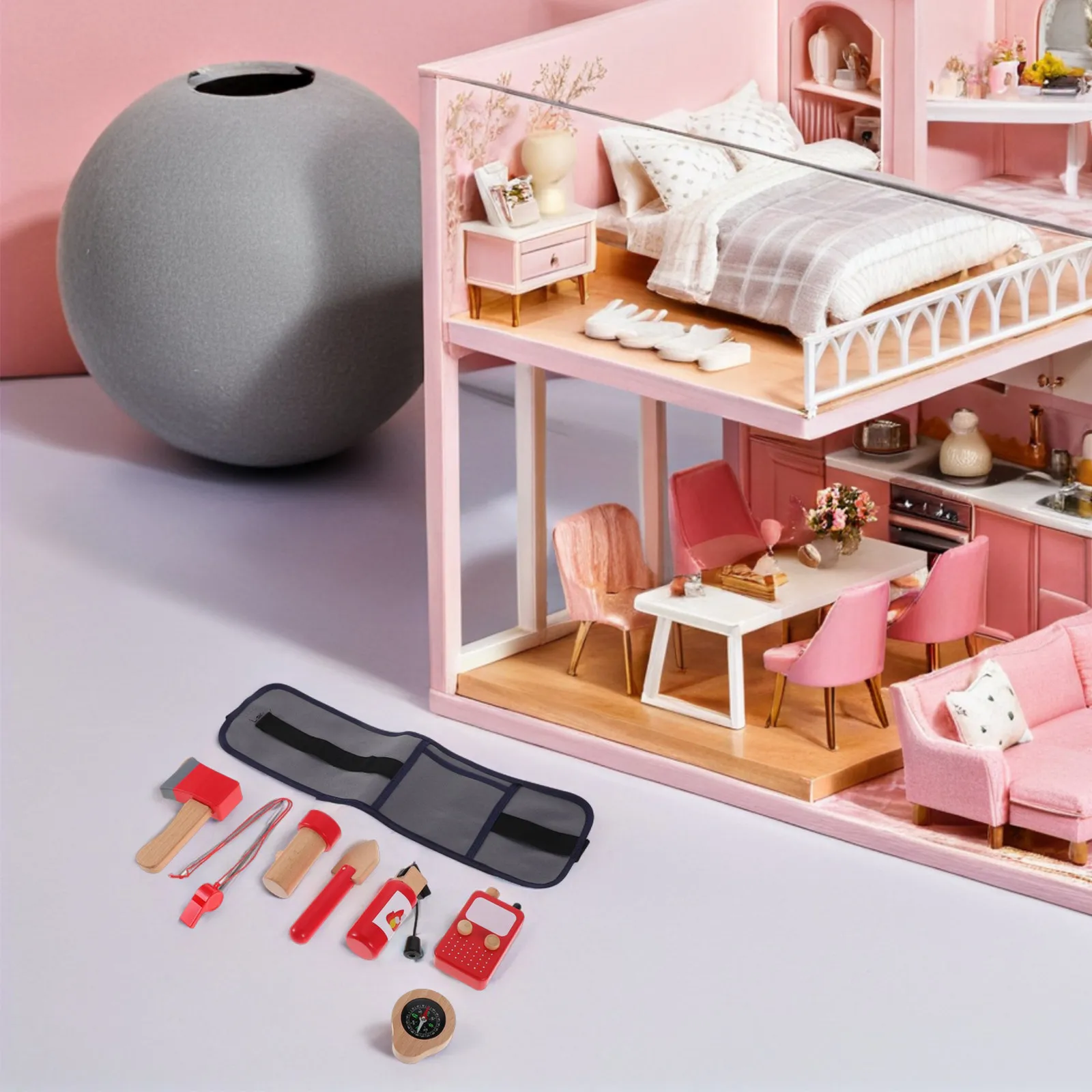 

1Set Children Firefighter Wooden Tool Set with Carry Belt Realistic Role Play Props for Toddlers Fine Motor Skill Development