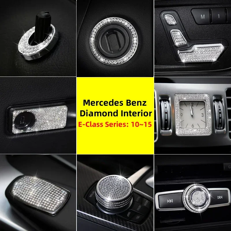 For Mercedes Benz 10~15 E-Class E200L E260L E300L E350 W212 Air Conditioner Vent Ring Central Control Knob Diamond Decorate Trim