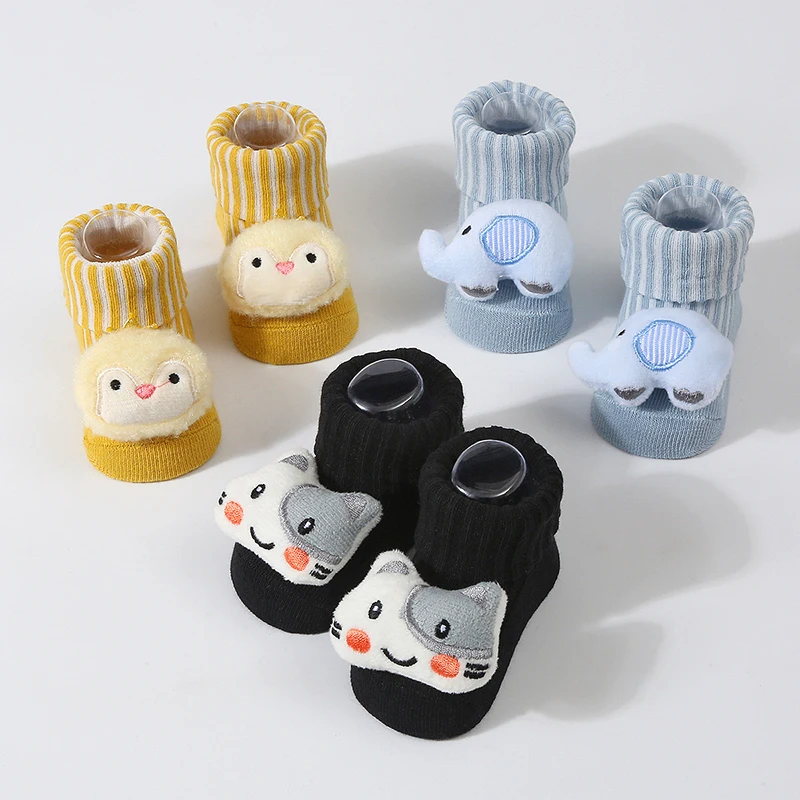 Autumn Children Knitted Socks Cute Cartoon Doll Infant Mid-tube Sock 3-12Month Baby Walking Socks Soft Cotton Children Footwear