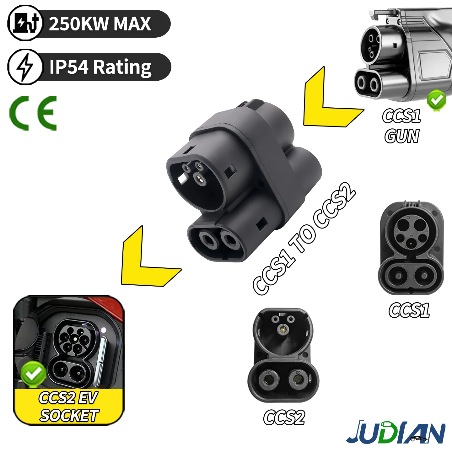 CCS1 to CCS2 EV DC Fast Charging Adapter 250A 250kW CCS Combo 1 to CCS Combo 2 Converter for Electric Vehicle