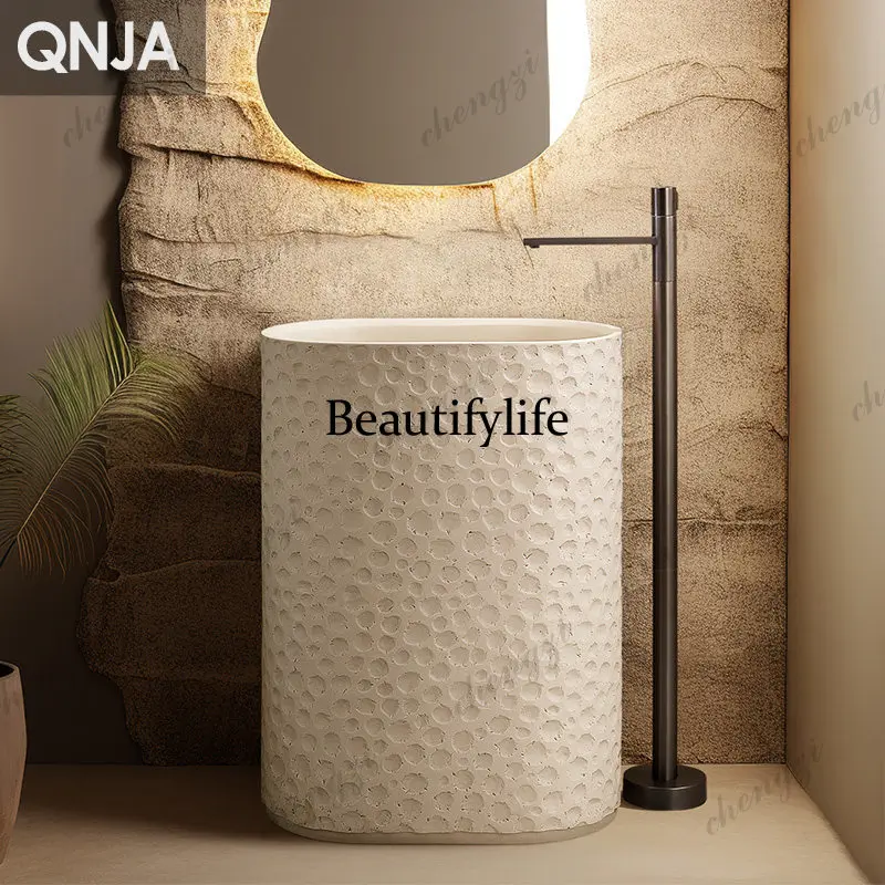 Wabi Sandy style Personalized Wash Basin Integrated Floor-to-ceiling Wash Table Creative Art Oval Large Column Basin