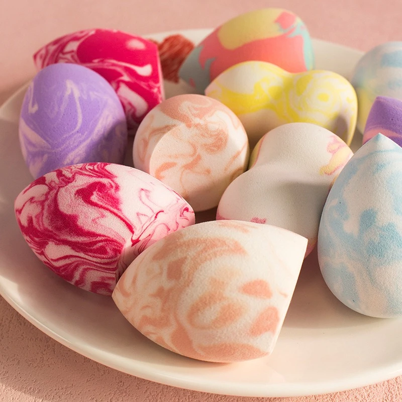 Ultra Soft Bouncy Marble Pattern Makeup Sponge Latex‑Free Wet & Dry Dual Use Teardrop Shape Cosmetic Puff Beauty Makeup Blender